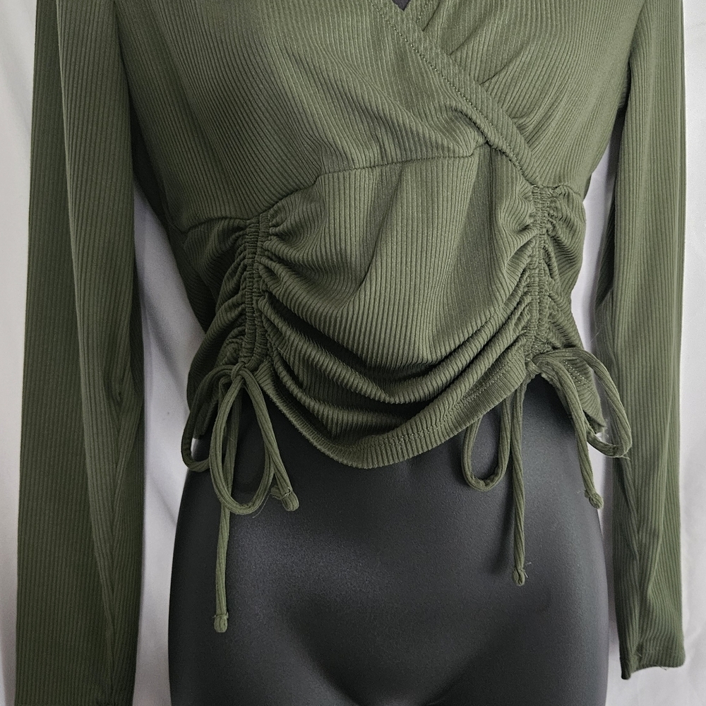 No Boundaries Olive Green Ruched Blouse